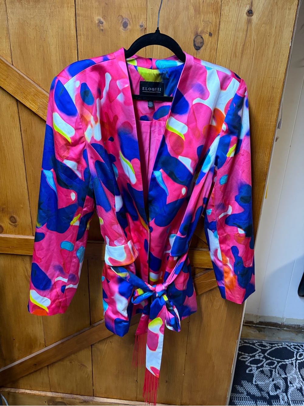 Eloquii Vibrant Pink Abstract Tie-Waist Blazer